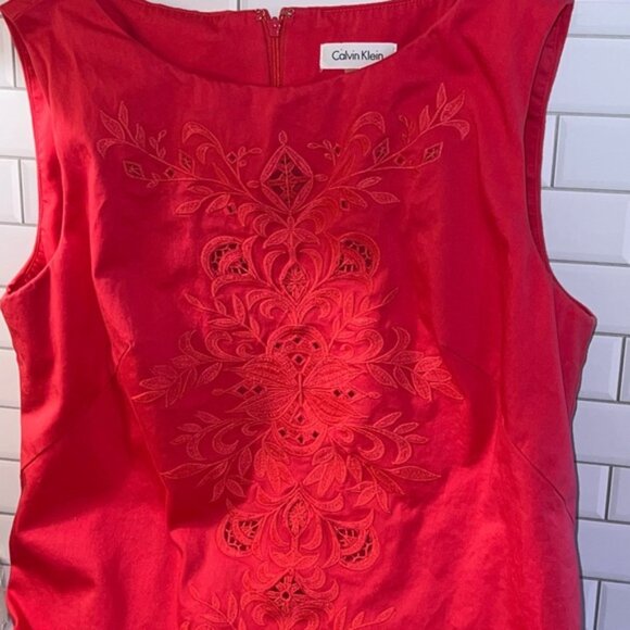 Calvin Klein Embroidered Sheath Dress Dark Pink Sz 10 - Picture 4 of 5